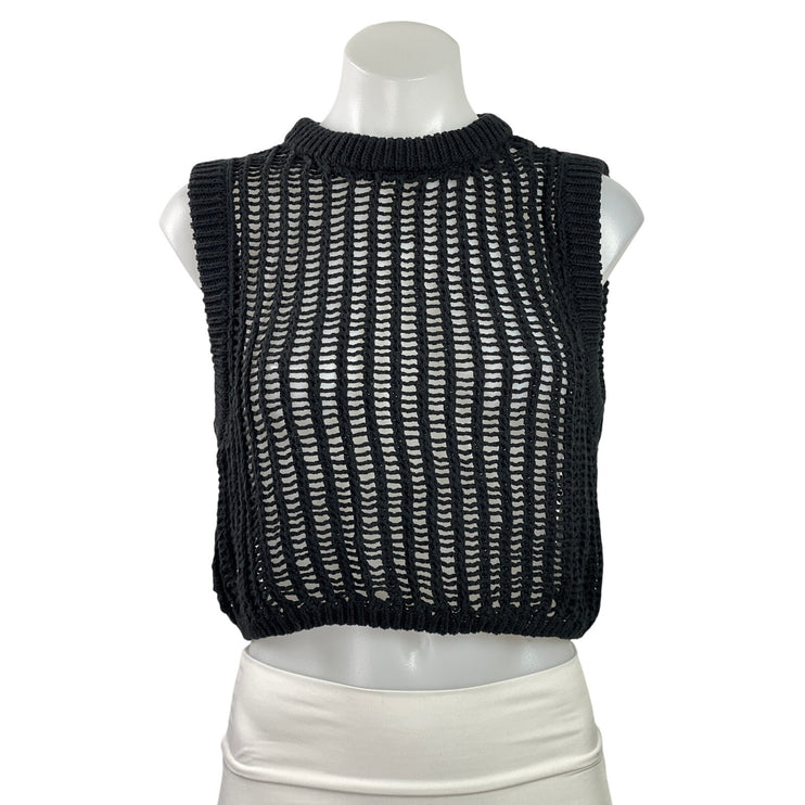 Zara Women's Sleeveless Crochet Knit Sheer Mock Neck Tank Vest Crop Top Size M