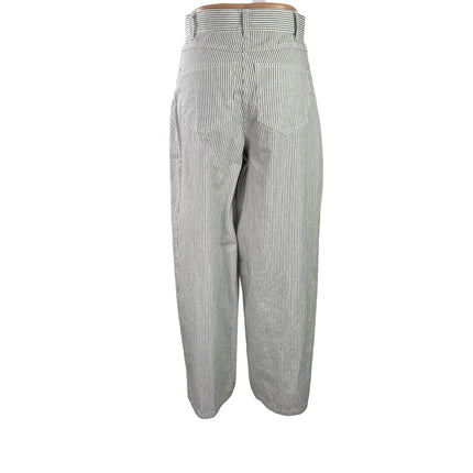The Frankie Shop Women's White Striped High Rise Barrel Baggy Trousers Pants S