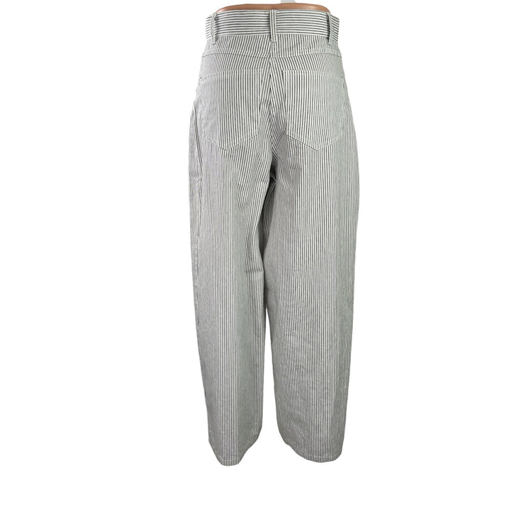 The Frankie Shop Women's White Striped High Rise Barrel Baggy Trousers Pants S