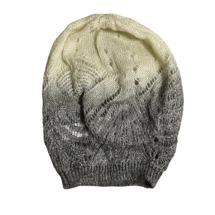 NEW Unitalla Cream Gray Open Knit Lurex Metallic Bonnet Beanie Hat Cap OS