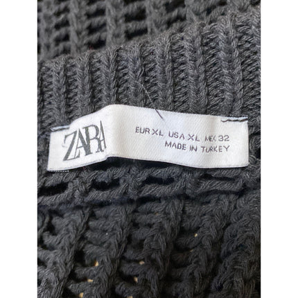 Zara Women's Black Sleeveless Crew Neck Open Knit Sheer Crop Sweater Vest Sz XL