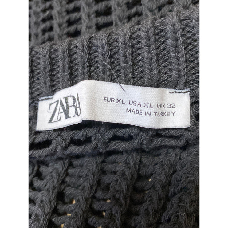 Zara Women's Black Sleeveless Crew Neck Open Knit Sheer Crop Sweater Vest Sz XL