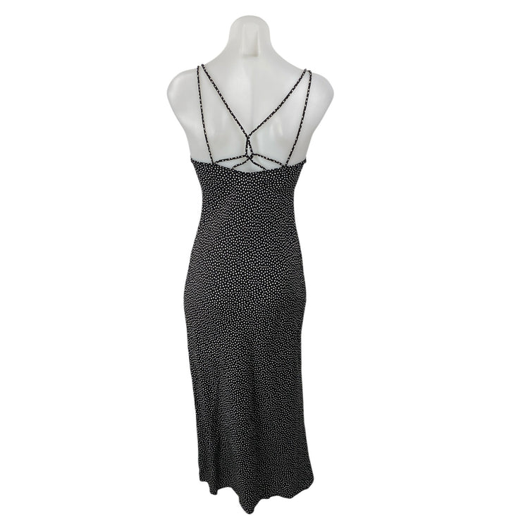 Zara Black Polka Dots Sleeveless Strappy Cowl Neck Cami Slip Maxi Dress Size S