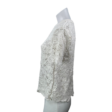 Abercrombie & Fitch White Short Sleeve Floral Lace Crochet Knit Blouse Top S