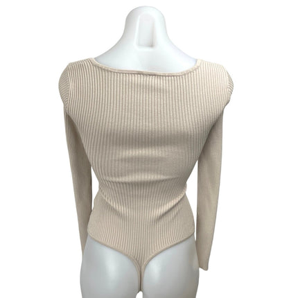 Abercrombie & Fitch Beige Ribbed Knit Long Sleeve Cutout Bodysuit Top Size XS