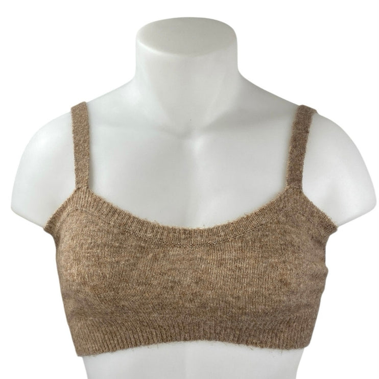 Zara Women's Brown Tan Wool Sleeveless Cami Camisole Bandeau Crop Tank Top Sz S