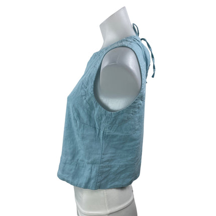 Rachel Zoe Women's Blue Linen Sleeveless Tie Tank Cami Blouse Crop Top Size 2