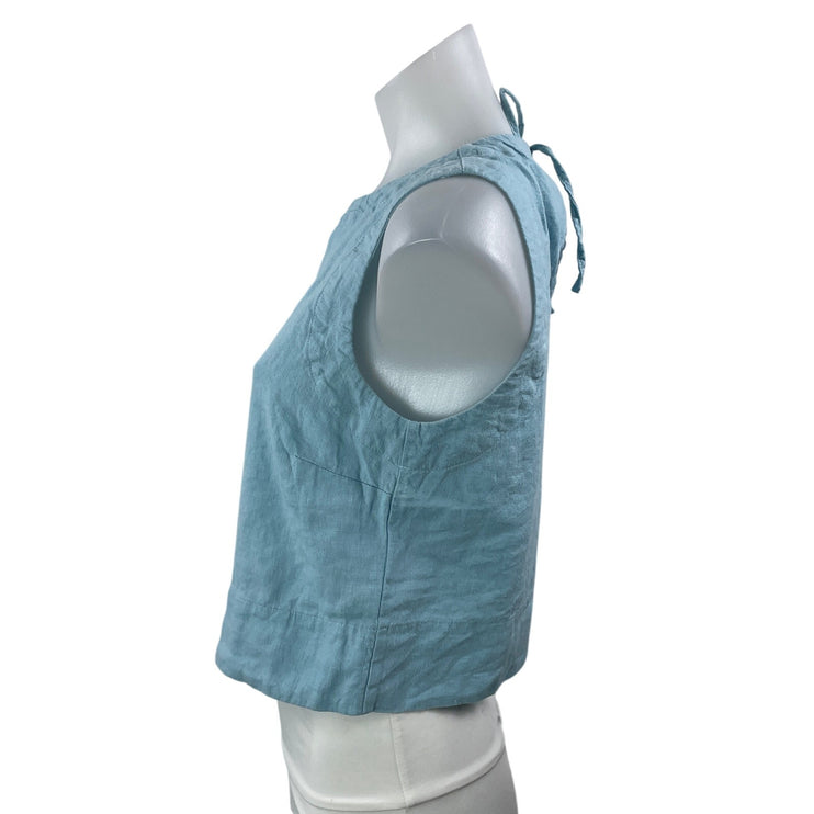 Rachel Zoe Women's Blue Linen Sleeveless Tie Tank Cami Blouse Crop Top Size 2