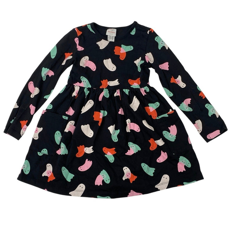 Hanna Andersson Black Ghost Print Long Sleeve Cotton Flared A-Line  Dress Size 5