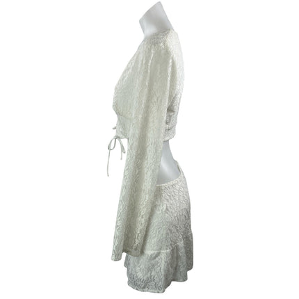 Peppermayo Womens Cream Long Sleeves Floral Lace Crop Top & Mini Skirt Sets Sz 6