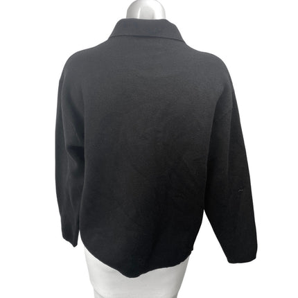 Zara Women's Black Collared Long Sleeve Knit Polo Sweatshirt Sweater Top Size L