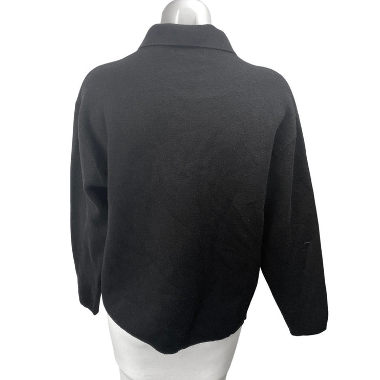 Zara Women's Black Collared Long Sleeve Knit Polo Sweatshirt Sweater Top Size L