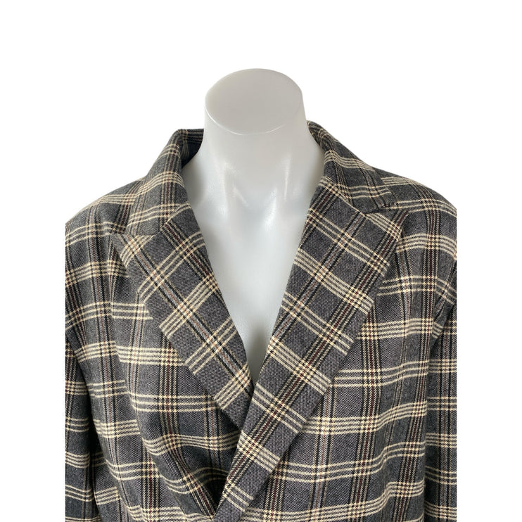 Oak + Fort Gray Plaid Check Notched Collar Long Sleeve Crop Blazer Coat Jacket M