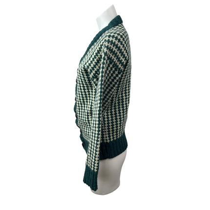 Van Heusen Editions 100% Wool Green V Neck Button Down Cardigan Sweater Top Sz S