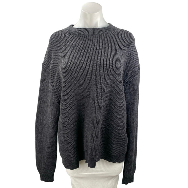 Zara Women's Black Long Sleeve Ribbed Knit Crew Neck Pullover Sweater Top Size L