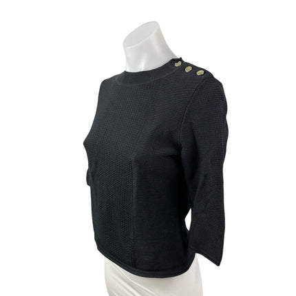 H&M Women's Black Waffle Knit Half Sleeve Crew Neck Thermal Sweater Top Size S