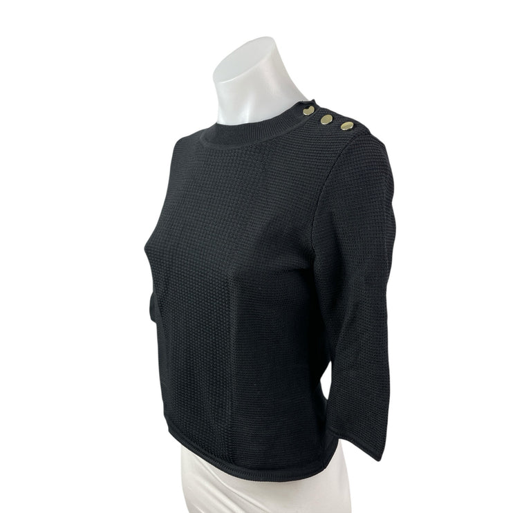 H&M Women's Black Waffle Knit Half Sleeve Crew Neck Thermal Sweater Top Size S