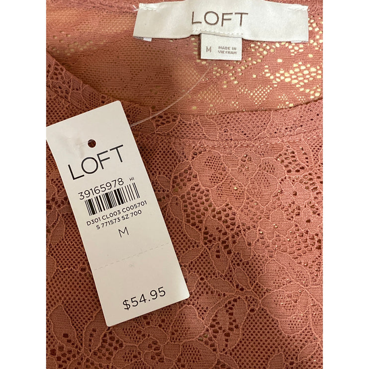 NEW Ann Taylor LOFT Women's Orange Brown Lace Floral Long Sleeve Shirt Top Sz M