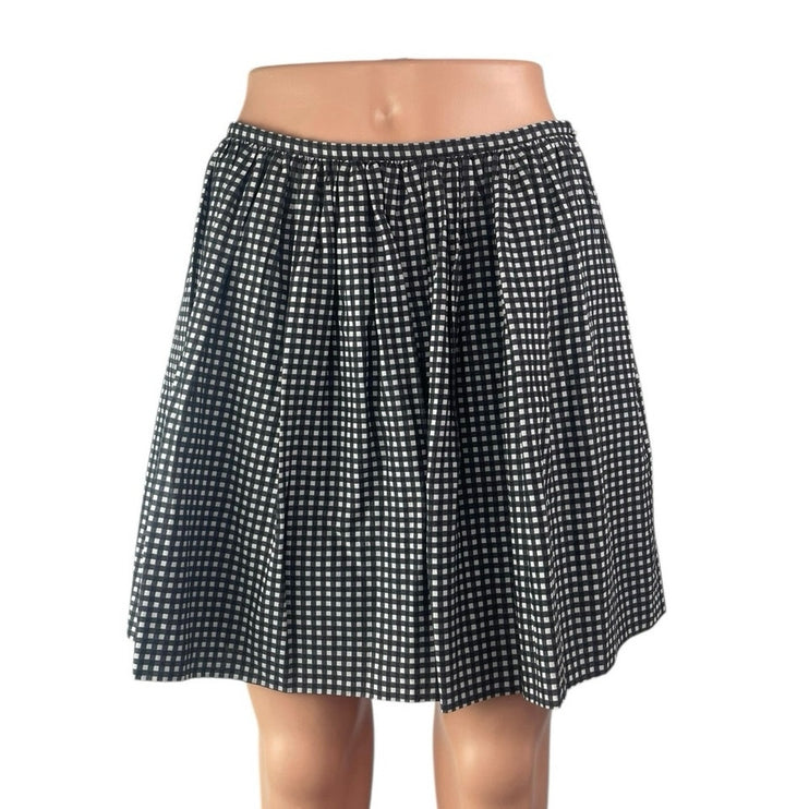 Madewell Black White Gingham Checkered High Waist A Line Pleated Mini Skirt Sz 2