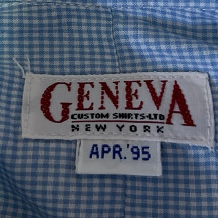 Vintage Geneva Blue Gingham Check Long Sleeve Button Down Dress Shirt Top Size S