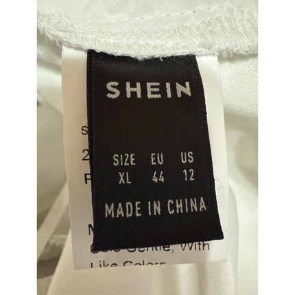 Shein White Floral Embroidered Short Puff Sleeve Ruffle Peplum Blouse Top Sz XL