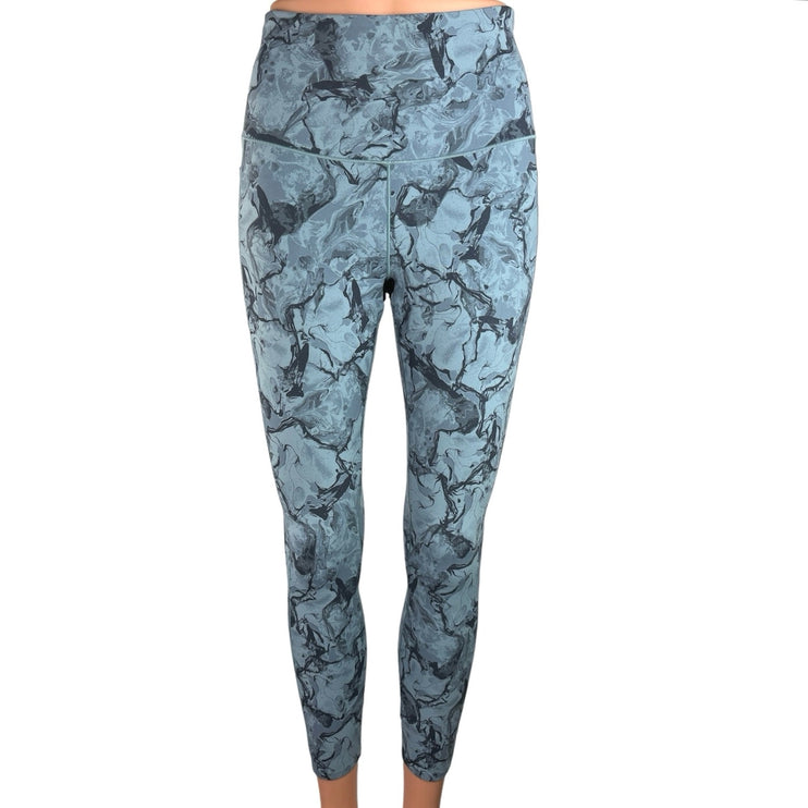 Rhone Women's Blue High Rise Marble Print Pull On Fitness Yoga Leggings Size M