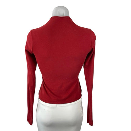Skims Women's Red Mock Neck Long Sleeve Slim Jersey Tee T-Shirt Blouse Top Sz S