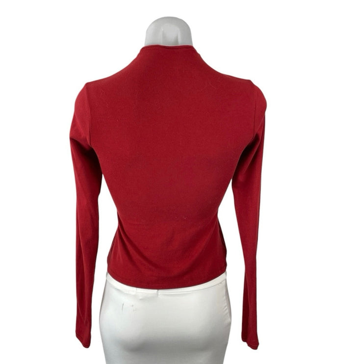 Skims Women's Red Mock Neck Long Sleeve Slim Jersey Tee T-Shirt Blouse Top Sz S