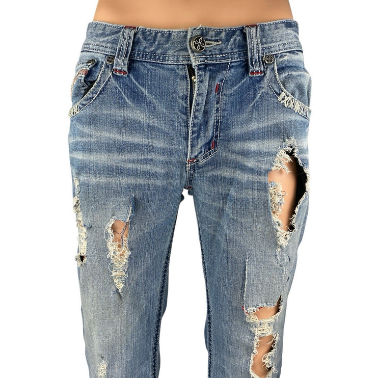 Affliction Buckle Blake Men's Blue Distressed Slim Straight Denim Jeans Size 30L