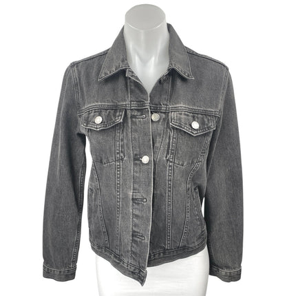 GAP Women's Black Washed Long Sleeve Button Down Pockets Denim Jean Jacket Sz XS