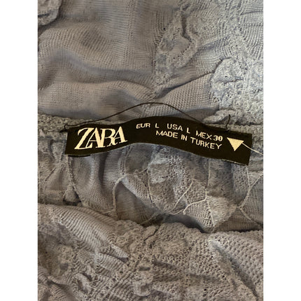 Zara Womens Blue Textured Ruched Cowl Neck Short Cap Sleeve Blouse Top Size L