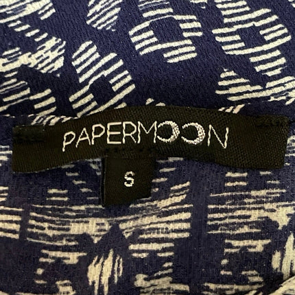 Papermoon Women's Navy Blue Geometric V Neck Sleeveless Tank Blouse Top Size S