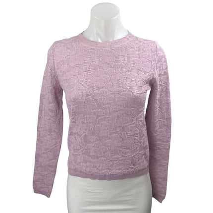 MNG Mango Pink Jacquard Floral Brocade Crewneck Long Sleeve Knit Sweater Top XS