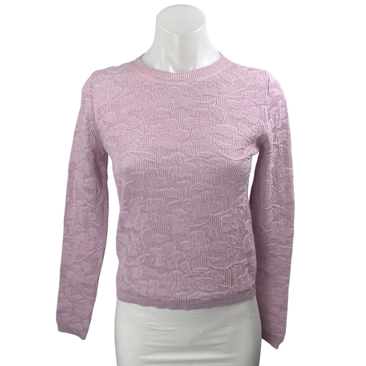 MNG Mango Pink Jacquard Floral Brocade Crewneck Long Sleeve Knit Sweater Top XS