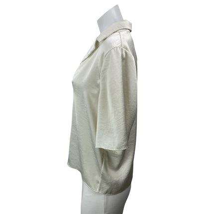 Aritzia Wilfred White Ivory Silk Satin Short Sleeve Button Down Cropped Shirt M