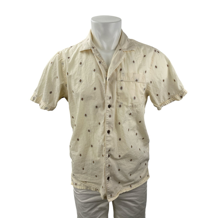 Scotch & Soda Men's Cream Argyle Short Sleeve Pocket Button Down Shirt Top Sz S