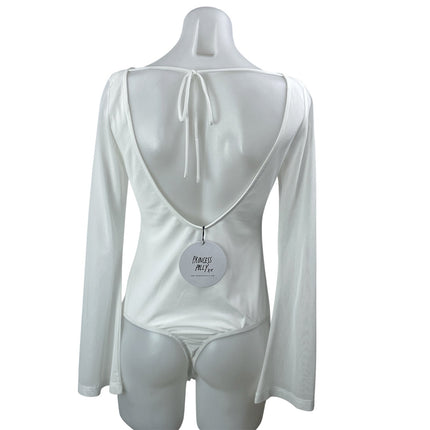 NEW Princess Polly Lukea White Boat Neck Open Back Long Sleeve Bodysuit Top 6
