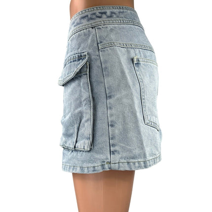 Emory Park Blue Light Wash Pockets Cargo Denim Jeans Skort Skirt Shorts Size M