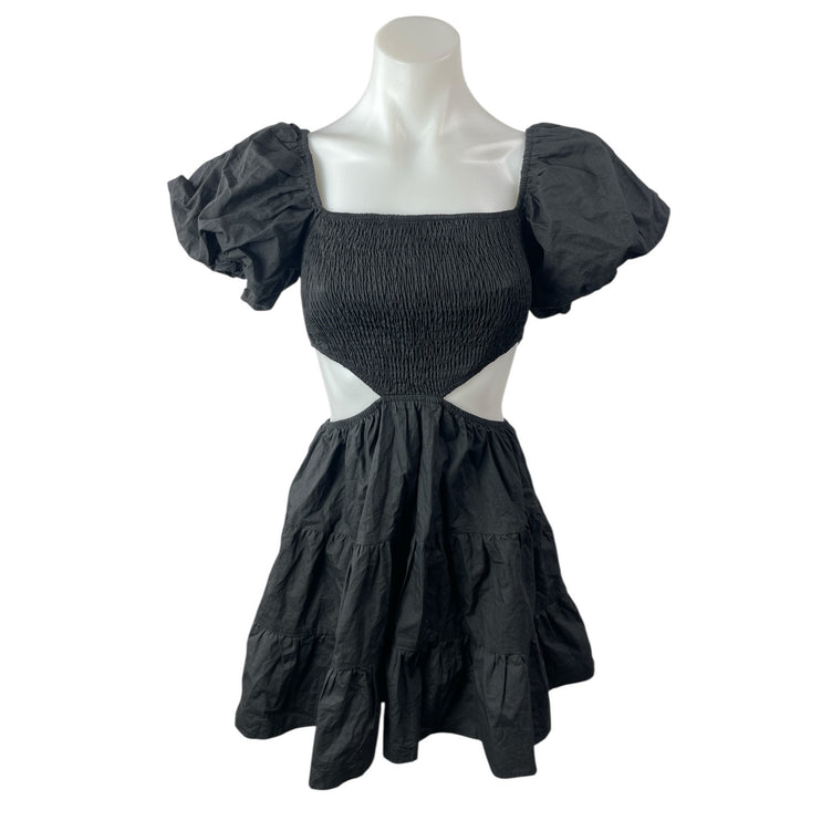 Princess Polly Amber Black Cut Out Puff Sleeves Tiered Mini A-Line Dress Size 4