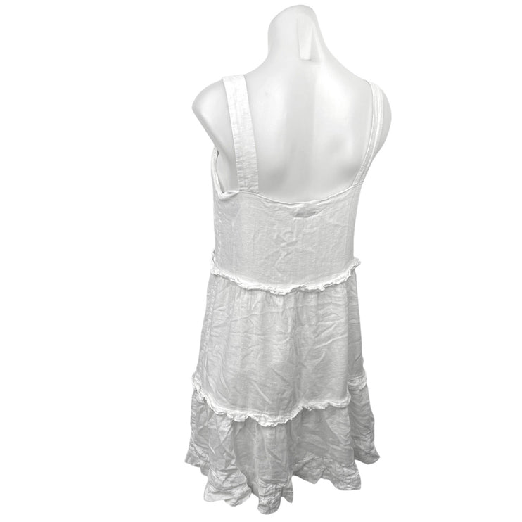 Rails White Linen Ruffle Tiered Sleeveless Square Neck Strap Mini Sun Dress  M