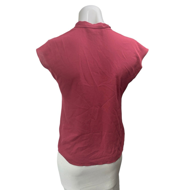 Ann Taylor LOFT Women's Pink Short Cap Sleeve Tie Bow Knot Blouse Top Size XS