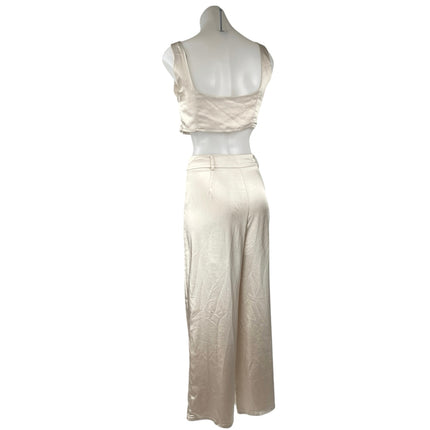 Princess Polly Cream Silky Satin Crop Top & WideLeg Trousers Matching Set Size 8