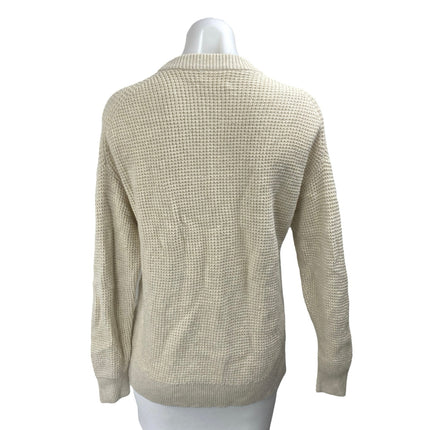 Aritzia Wilfred Cream Wool Waffle Knit Mock Neck Long Sleeve Sweater Top Size XS
