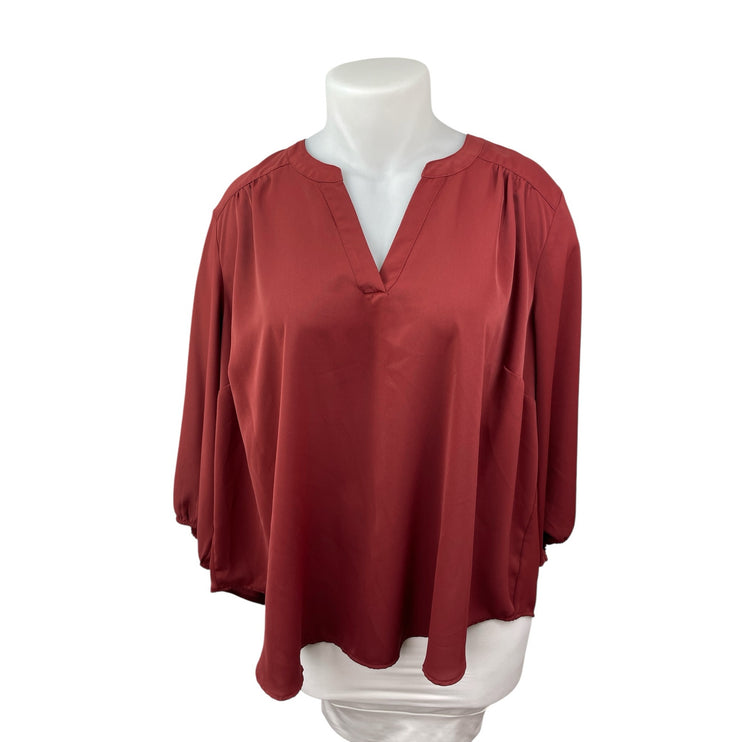 Torrid Women's Red V Neck Long Sleeve Pleated Casual Career Shirt Blouse Top 3X