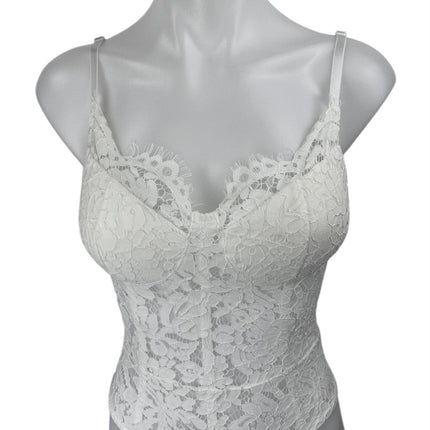 Fashion Nova White Floral Lace Sleeveless Corset Bustier Teddy Bodysuit Top XS