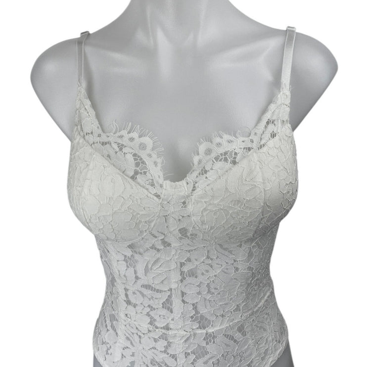 Fashion Nova White Floral Lace Sleeveless Corset Bustier Teddy Bodysuit Top XS