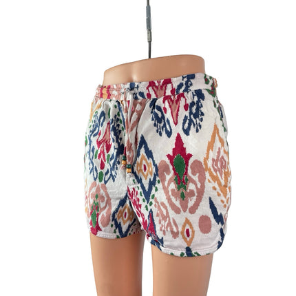 Zara Women's Multicolor Argyle Geometric High Rise Tie Boho Mini Shorts Size S