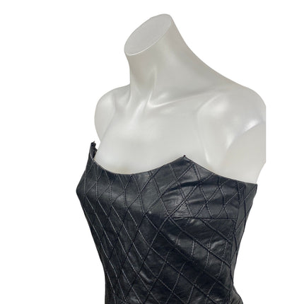 Amanda Uprichard Keisha Black Faux Leather Argyle Strapless Mini Bodycon Dress S