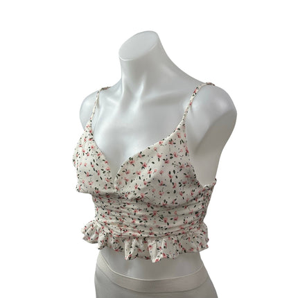 Princess Polly Women's White Floral Sleeveless Smocked Peplum Ruffle Crop Top 8