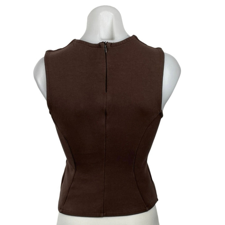 Zara Women's Brown Sleeveless Crew Neck Pleated Peplum Shirt Blouse Top Size M